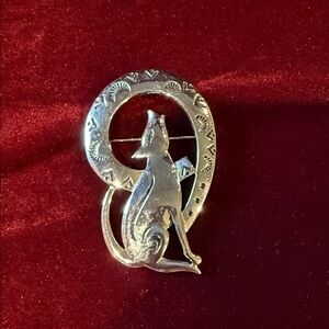 Vintage Silver-Tone Wolf  Brooch Howling Wolf Cresent Moon Spirit